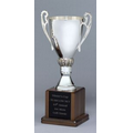 11 3/4" Silver Plated Trophy Cup on Solid Walnut Base